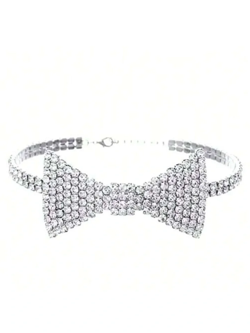 NWT Silver Crystal Bow Choker Necklace Sparkling Rhinestone Statement Coquette⁠